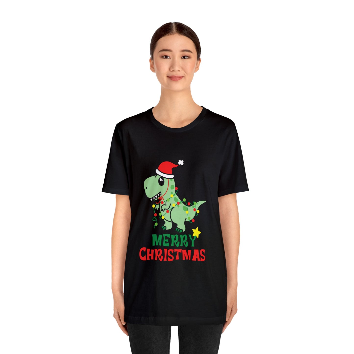 Bella+Canvas_Merry Christmas Dino_Unisex Jersey Short Sleeve Tee