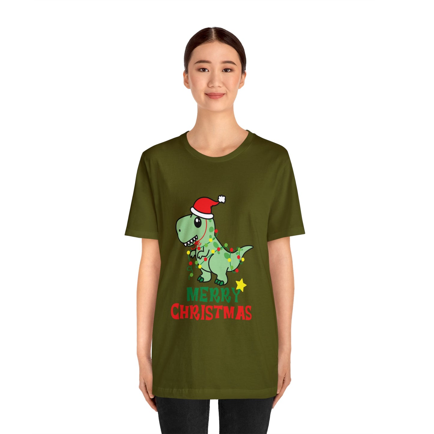 Bella+Canvas_Merry Christmas Dino_Unisex Jersey Short Sleeve Tee