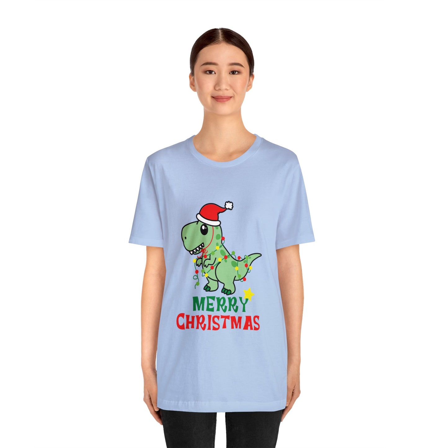 Bella+Canvas_Merry Christmas Dino_Unisex Jersey Short Sleeve Tee