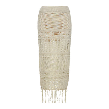 Solid Color Slim High Waist Fashion Casual Fringe Side Half Skirt