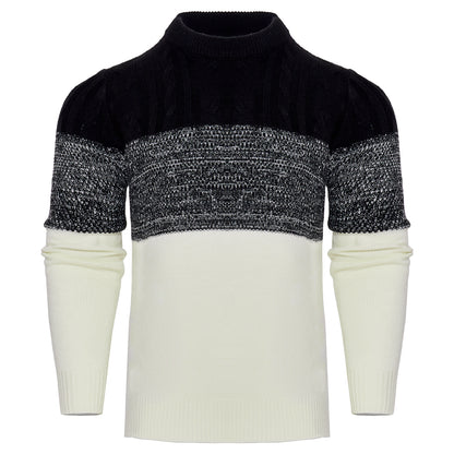 Men's Casual Color Block Long Sleeve Cable Knit Pullover Sweater