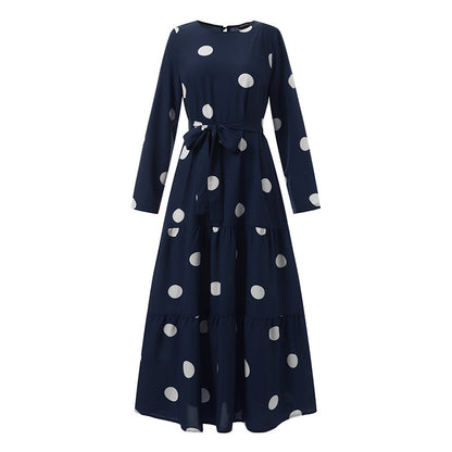 Loose Pullover Sundress Women's Retro Dotted Prints Robe Dress